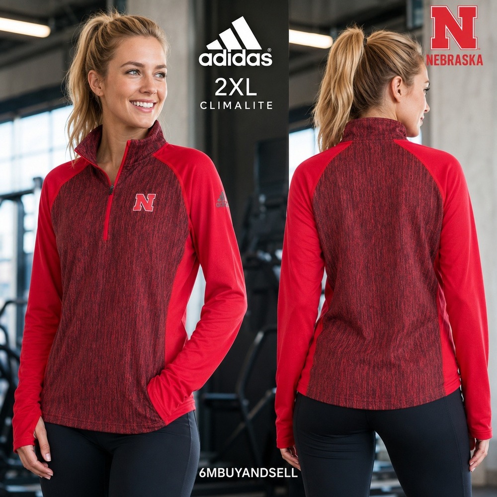 Adidas Nebraska Cornhuskers Womens 2XL Red Climalite Quarter Zip Pullover BP6910